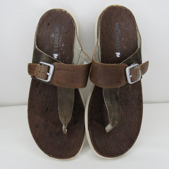 Merrell Brown Leather Flip Flop Buckle Sandal Women's 6 - Picture 7 of 9